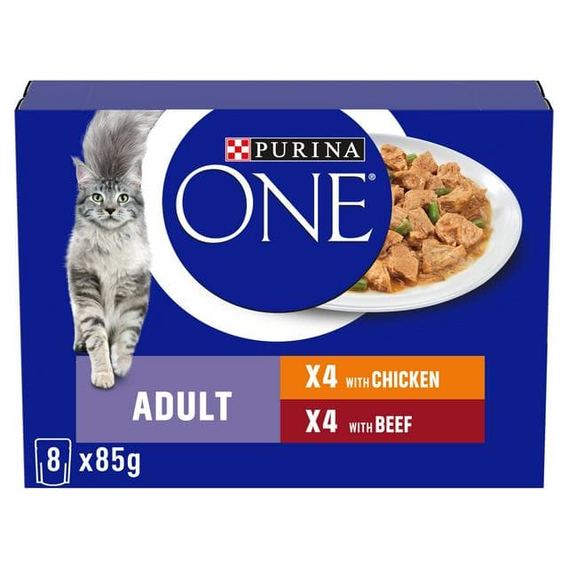 Purina One Mini Fillets Chicken & Beef Wet Cat Food 8 x 85g - gallery image 1