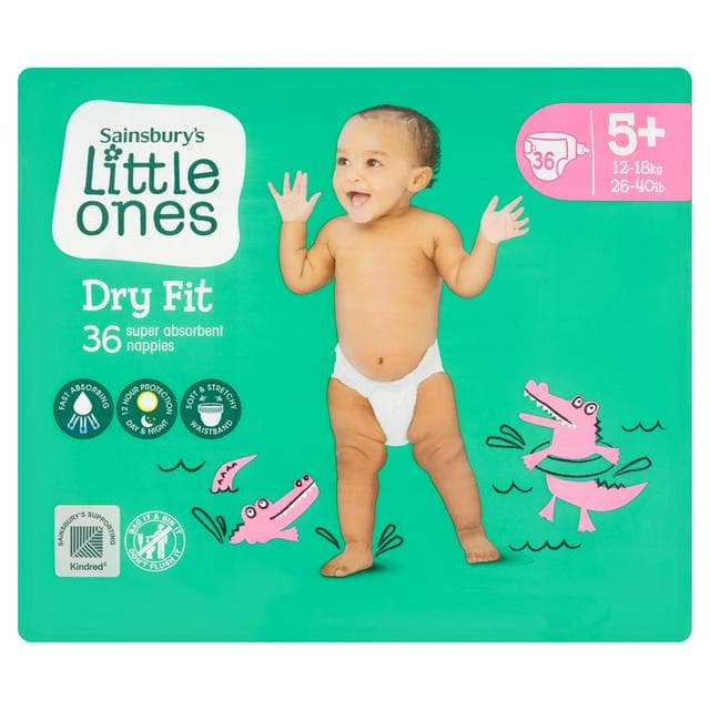 Sainsbury's Little Ones Dry Fit Size 5+ 36 Nappies - gallery image 1