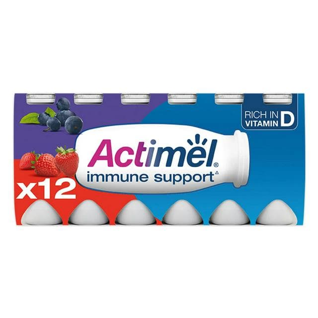 Actimel Strawberry Blueberry Cultured Yogurt Drink 12x100g - gallery image 1