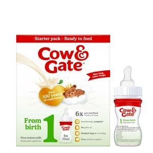 Cow & Gate 1 First Infant Baby Milk Formula Liquid Starter Pack From Birth Ready To Feed 6x70ml