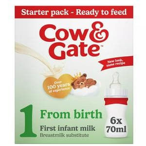 Cow & Gate 1 First Infant Baby Milk Formula Liquid Starter Pack From Birth Ready To Feed 6x70ml