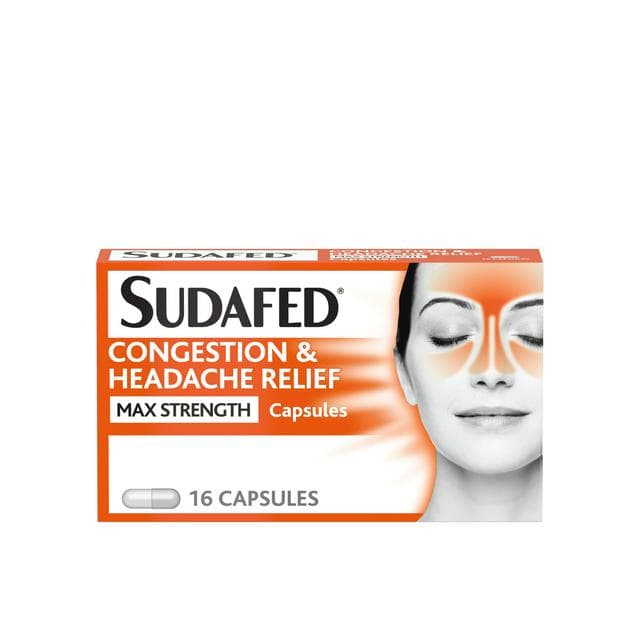 Sudafed Congestion & Headache Relief Max Strength Capsules x16 - gallery image 1