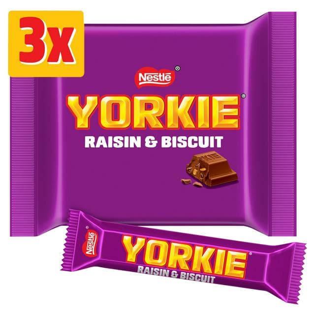 Yorkie Raisin & Biscuit Milk Chocolate Bar Multipack x3 46g - gallery image 1