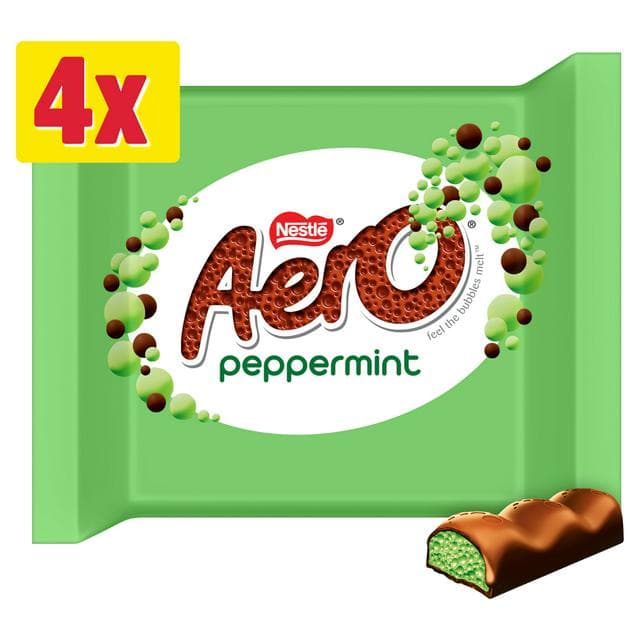 Aero Bubbly Peppermint Mint Chocolate Bar Multipack 4 x 27g - gallery image 1