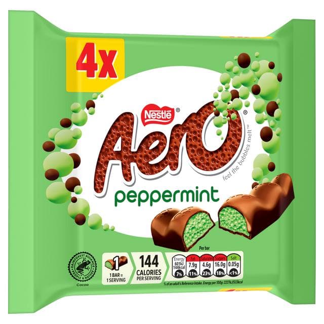 Aero Bubbly Peppermint Mint Chocolate Bar Multipack 4 x 27g - gallery image 2