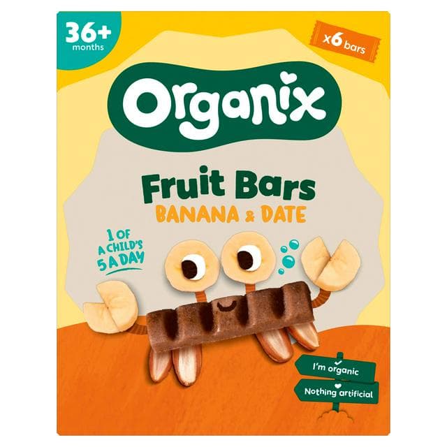Organix Banana & Date Fruit Bars Toddler Snacks Multipack 12 months+ 6x17g - gallery image 1