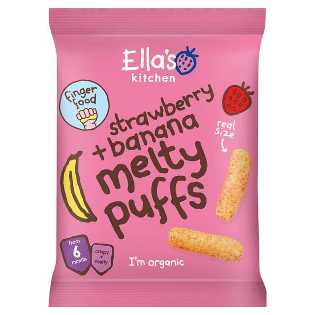 Ella's Kitchen Organic Strawberry & Banana Melty Puffs Baby Snack 6+ Months 20g - gallery image 1