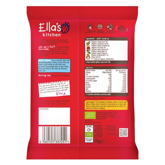 Ella's Kitchen Organic Tomato & Leek Melty Puffs Baby Snack 6+ Months 20g - gallery image 2