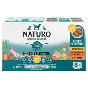 Naturo Natural Pet Food Variety Pack with Brown Rice Adult Dog Food 1-7 Years 6x400g