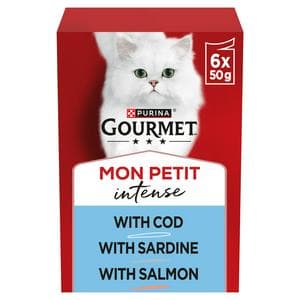 Gourmet Mon Petit Fish Variety Cod, Sardine & Salmon Wet Cat Food 6 x 50g