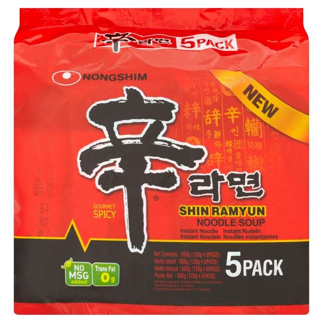 Nongshim Shin Ramyun Noodle Soup Gourmet Spicy 5x120g - gallery image 1