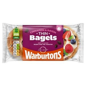Warburtons Cinnamon & Raisin Thin Bagels x6