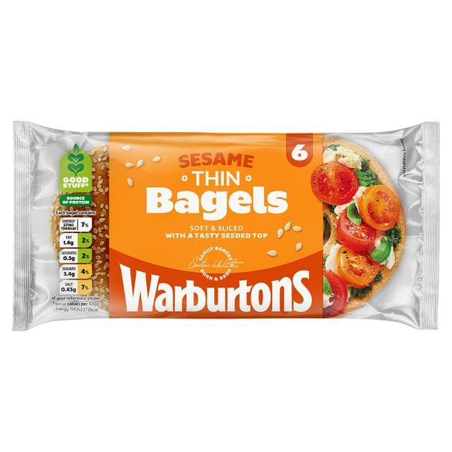 Warburtons Sesame Thin Bagels x6 - gallery image 1