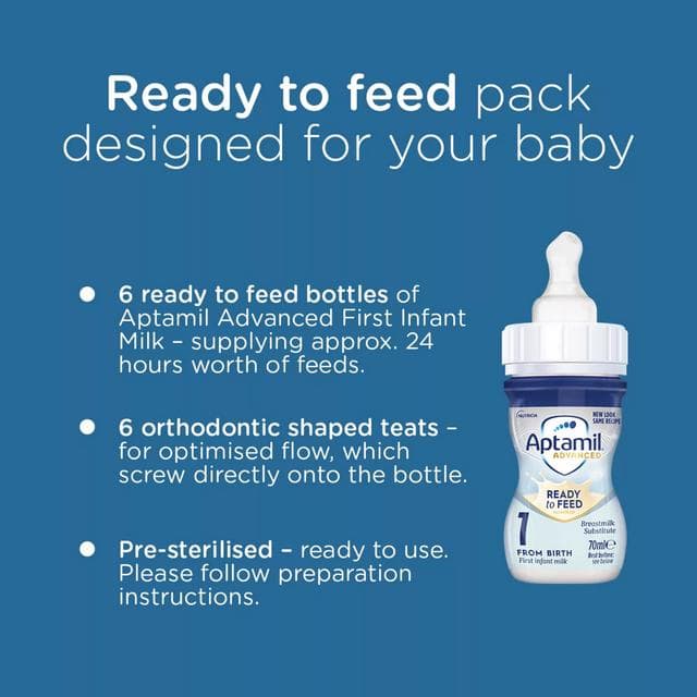Aptamil Advanced 1 First Infant Baby Milk Formula Liquid Starter Pack From Birth Ready To Feed 6x70ml - gallery image 3