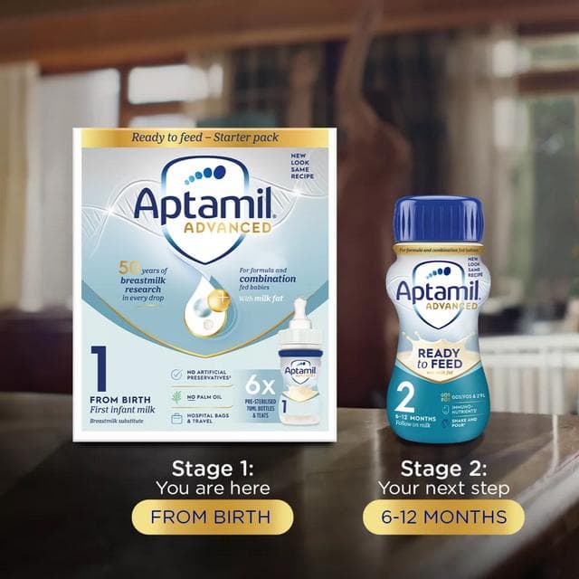 Aptamil Advanced 1 First Infant Baby Milk Formula Liquid Starter Pack From Birth Ready To Feed 6x70ml - gallery image 4