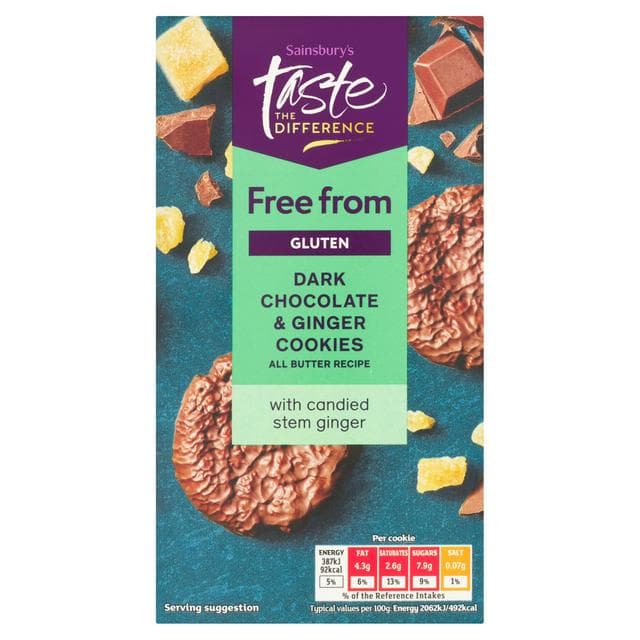 Sainsbury's Free From Stem Ginger & Dark Chocolate Cookies, Taste the Difference 150g - gallery image 1