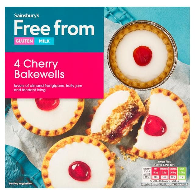 Sainsbury's Free From Cherry Bakewell Tarts x4 - gallery image 1