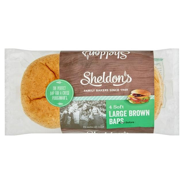 Sheldons Large Brown Bap Rolls x4 - gallery image 1