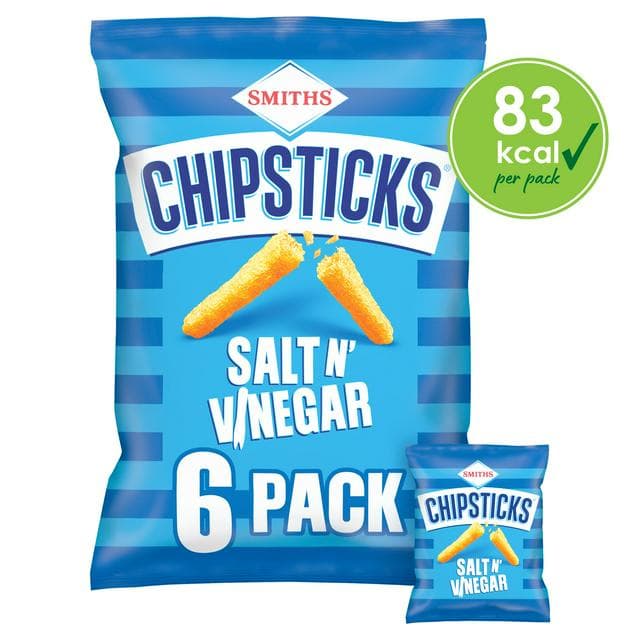 Smiths Chipsticks Salt & Vinegar Multipack Snacks Crisps 6x17g - gallery image 1