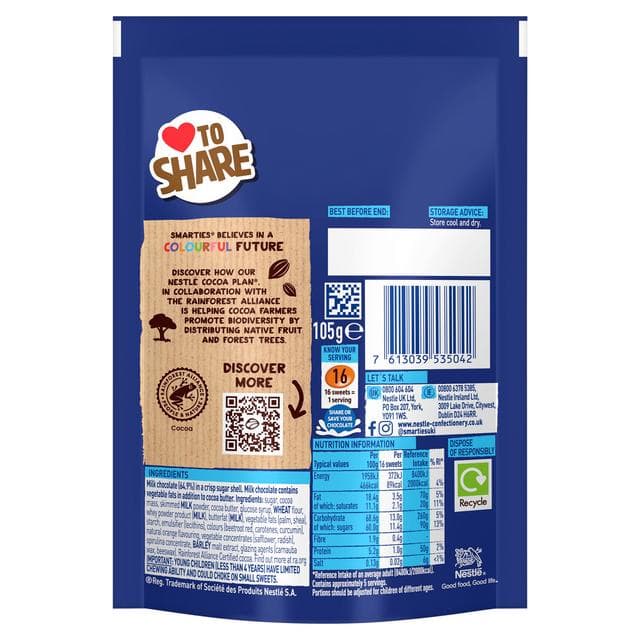 Smarties Milk Chocolate Sharing Bag 105g - gallery image 3