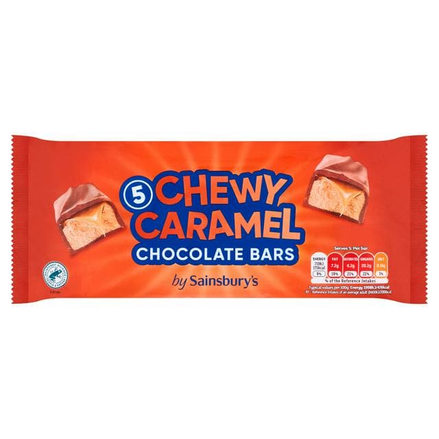 Sainsbury's Chewy Caramel Chocolate Bars 5 x 36g - gallery image 1