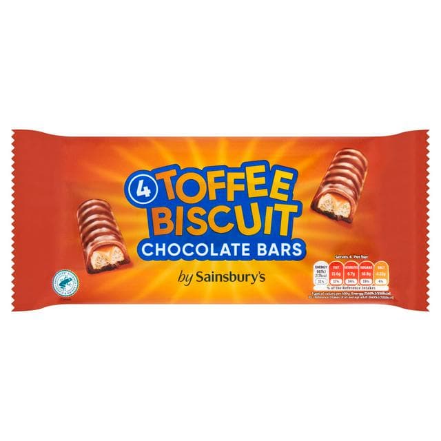 Sainsbury's Toffee Biscuit Chocolate Bars 4x42g - gallery image 1