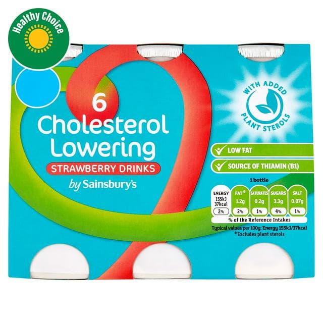 Sainsbury's Cholesterol Lowering Drink Strawberry 6x100g - gallery image 1
