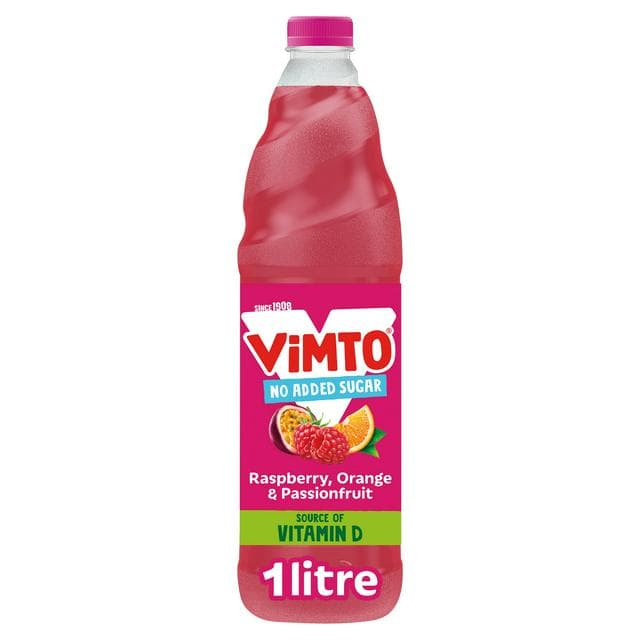 Vimto Raspberry Orange & Passionfruit No Added Sugar Fruit Squash 1L - gallery image 1