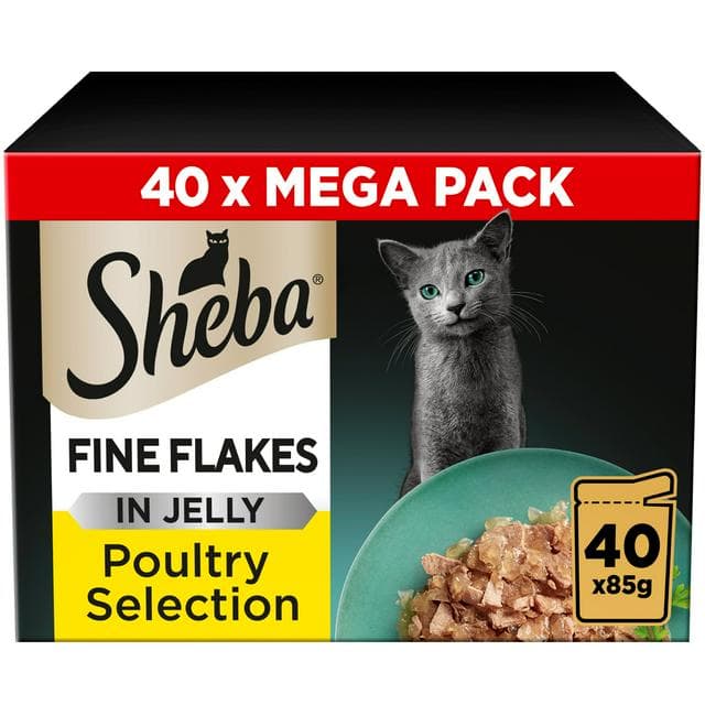 Sheba Fine Flakes Poultry in Jelly 40 x 85g Mega Pack Wet Cat Food Pouches - gallery image 1