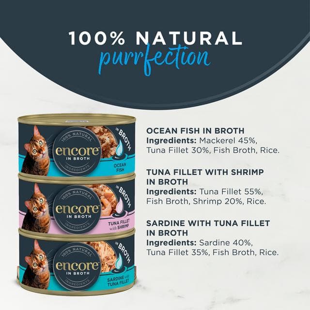 Encore Fish Selection In Broth Natural Cat Food Tins 12 x 70g - gallery image 2