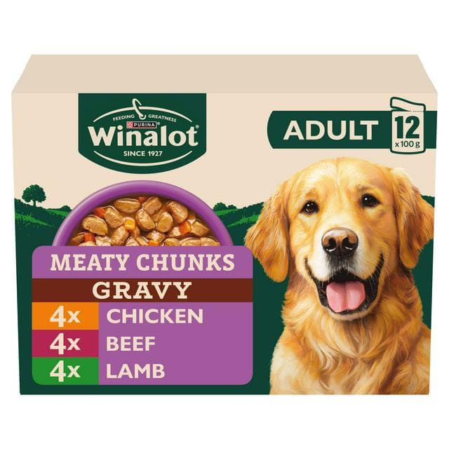 Winalot Meaty Chunks Mixed In Gravy Wet Dog Food 12 x 100g - gallery image 1