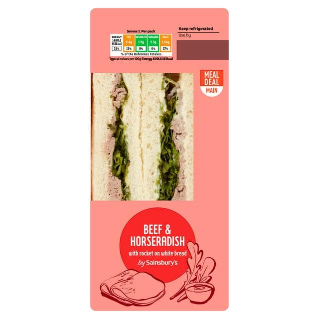 Sainsbury's Beef & Horseradish with Rocket on White Bread Sandwich - gallery image 1