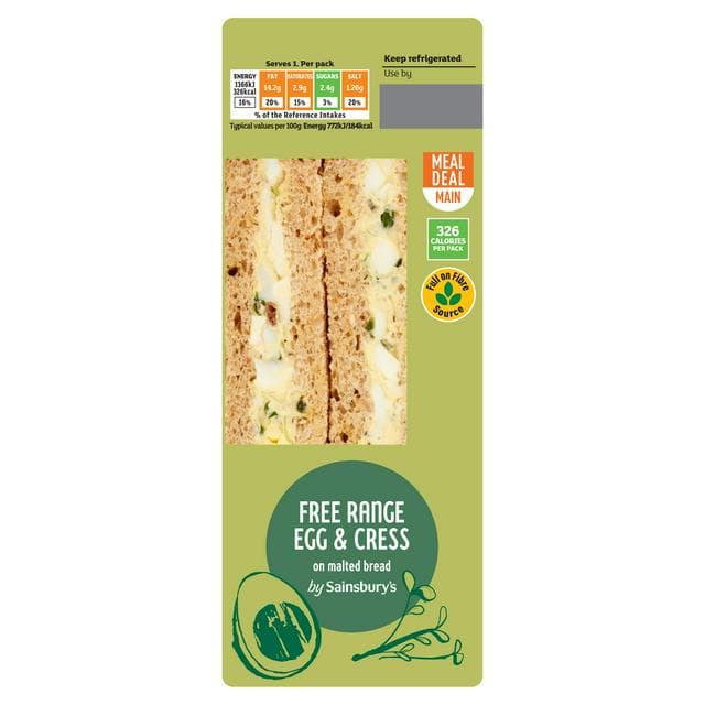 Sainsbury's Free Range Egg & Cress on Malted Bread Sandwich - gallery image 1