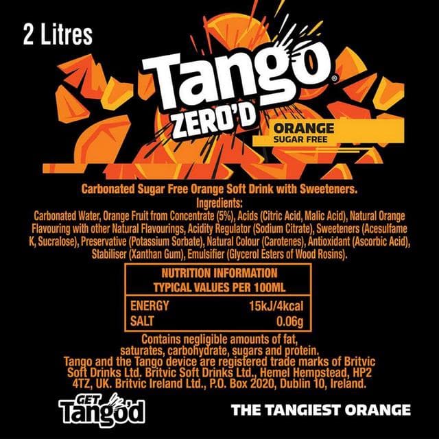 Tango 2L Zero'd Orange Sugar Free Soft Drink Bottle - gallery image 2