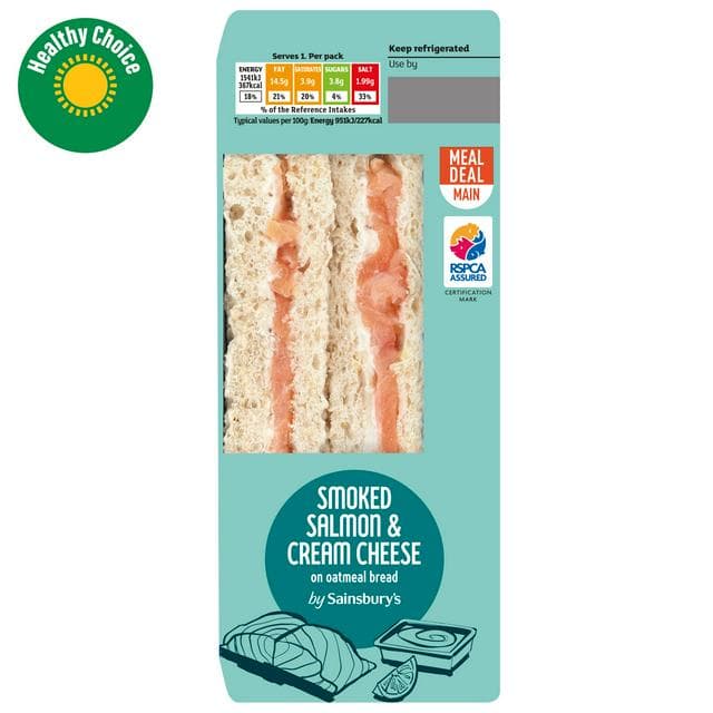 Sainsbury's Smoked Salmon & Cream Cheese on Oatmeal Bread Sandwich - gallery image 1