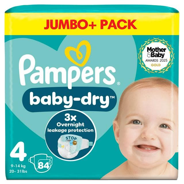 Pampers Baby Dry Jumbo+ Pack Nappies Size 4, 9kg-14kg x84 - gallery image 1