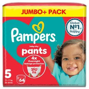 Pampers Baby Dry Nappy Pants Jumbo+ Pack Nappies Size 5, 12kg-17kg x64