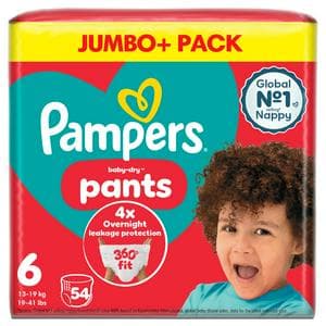 Pampers Baby Dry Nappy Pants Jumbo+ Pack Nappies Size 6, 14kg-19kg x54