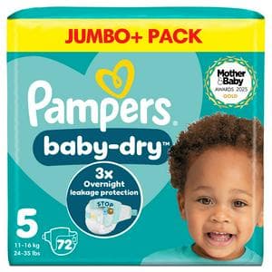 Pampers Baby-Dry Size 5, 72 Nappies, 11-16kg, Jumbo+ Pack