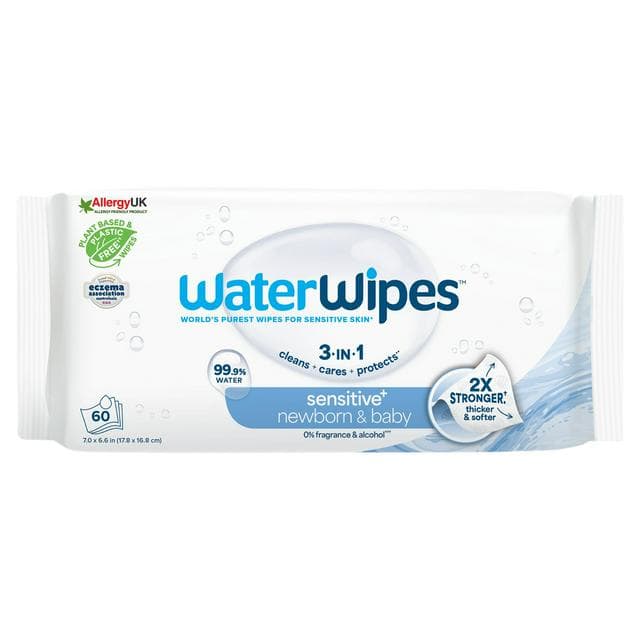 WaterWipes Sensitive Biodegradable Newborn Baby Wipes x60 - gallery image 1