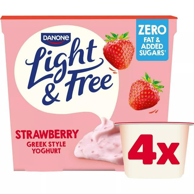 Light & Free Strawberry Greek Style 0% Added Sugar, Fat Free Yogurt 4x115g - gallery image 1
