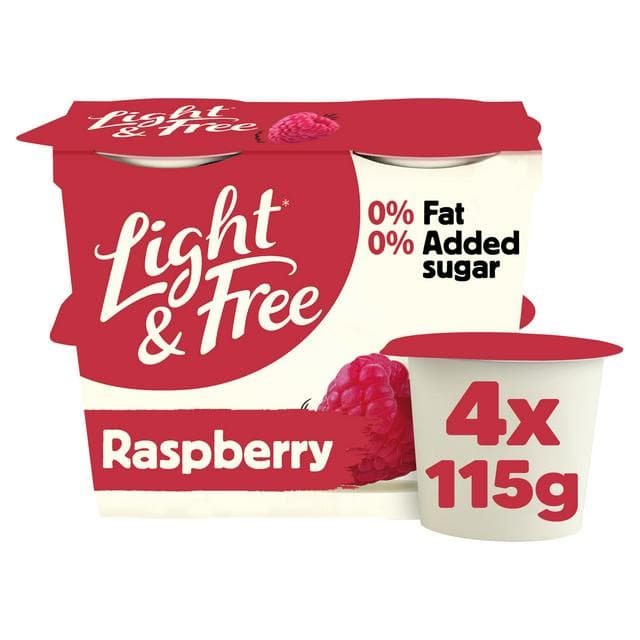 Light & Free Rasberry Greek Style 0% Added Sugar, Fat Free Yogurt 4x115g - gallery image 1