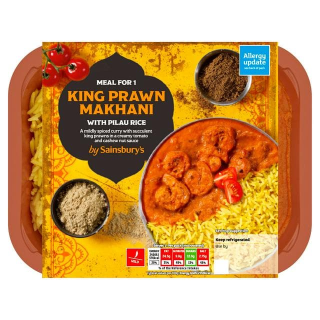 Sainsbury's Indian King Prawn Makhani with Pilau Rice Ready Meal for 1 400g - gallery image 1