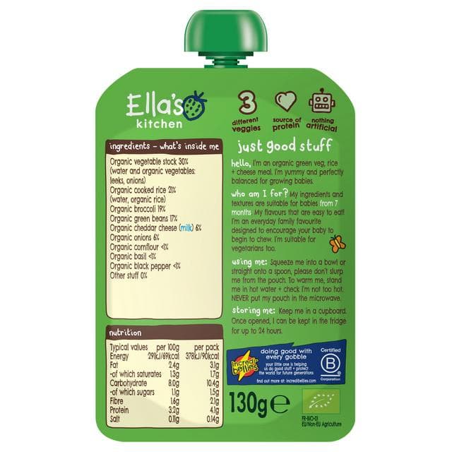 Ella's Kitchen Organic Veggie Risotto with Cheese Baby Food Pouch 7+ Months 130g - gallery image 2