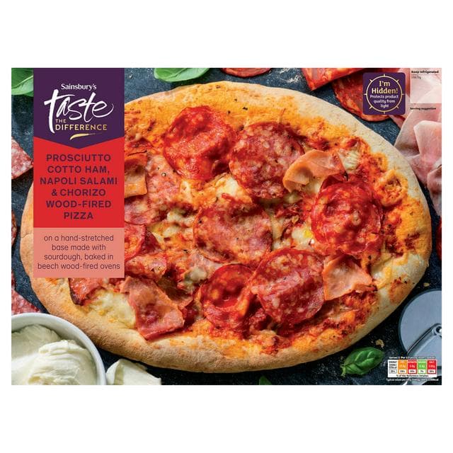 Sainsbury's Salami, Prosciutto & Chorizo Pizza, Taste the Difference 455g - gallery image 1