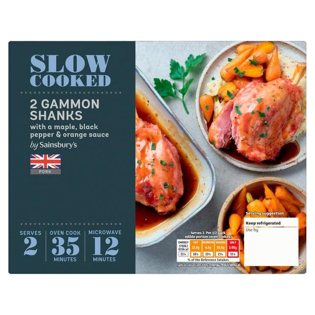 Sainsbury's Slow Cooked British Gammon Shanks with Maple, Black Pepper & Orange Sauce x2 680g (Serves 2) - gallery image 1