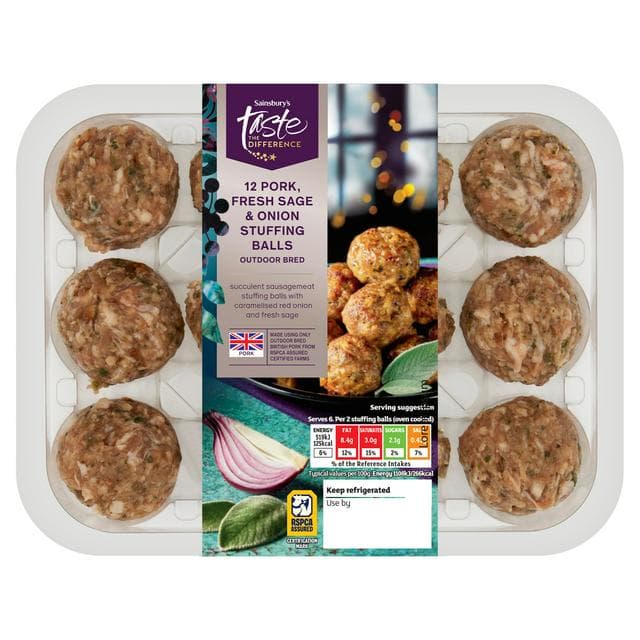 Sainsbury's 12 x Pork, Fresh Sage & Onion Stuffing Balls, Taste the Difference 360g - gallery image 1