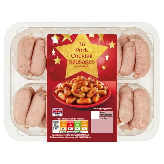 Sainsbury's 36 x Pork Cocktail Sausages 510g - gallery image 1