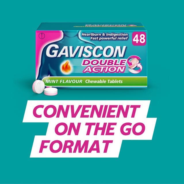 Gaviscon Double Action Heartburn & Indigestion Mint Flavour Tablets x48 - gallery image 6