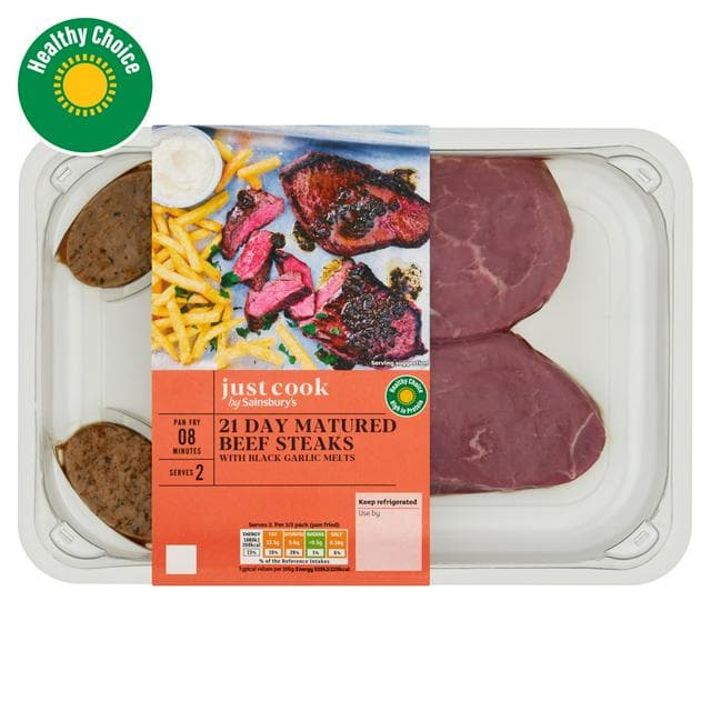 Sainsbury's Just Cook 21 Day Matured Beef Steaks with Black Garlic Butter 300g - gallery image 1
